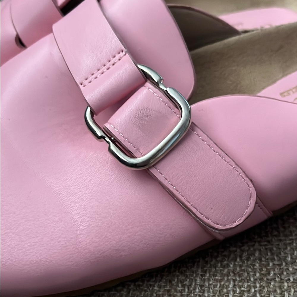 Chase + Chloe Pink Slip-On Mules with Silver Buckle - Picture 8 of 10